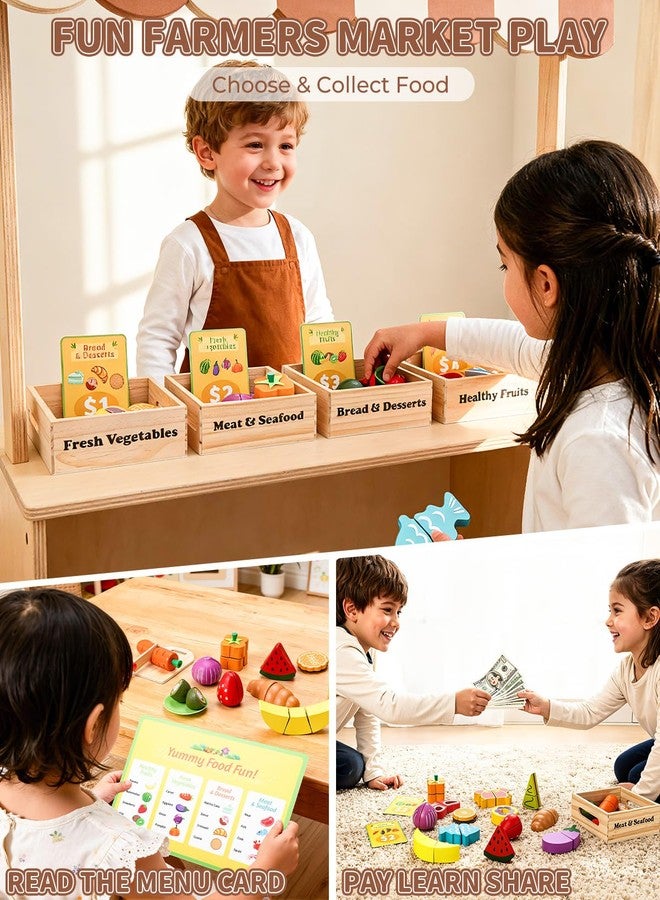 Fiderix 70 PCS Montessori Wooden Play Food Set for Kids Kitchen with Cutting Fruits, Veggies, Bread, Meat & Wooden Crates - Educational Pretend Toys for Boys & Girls 3-5, Perfect Kids - Image 3